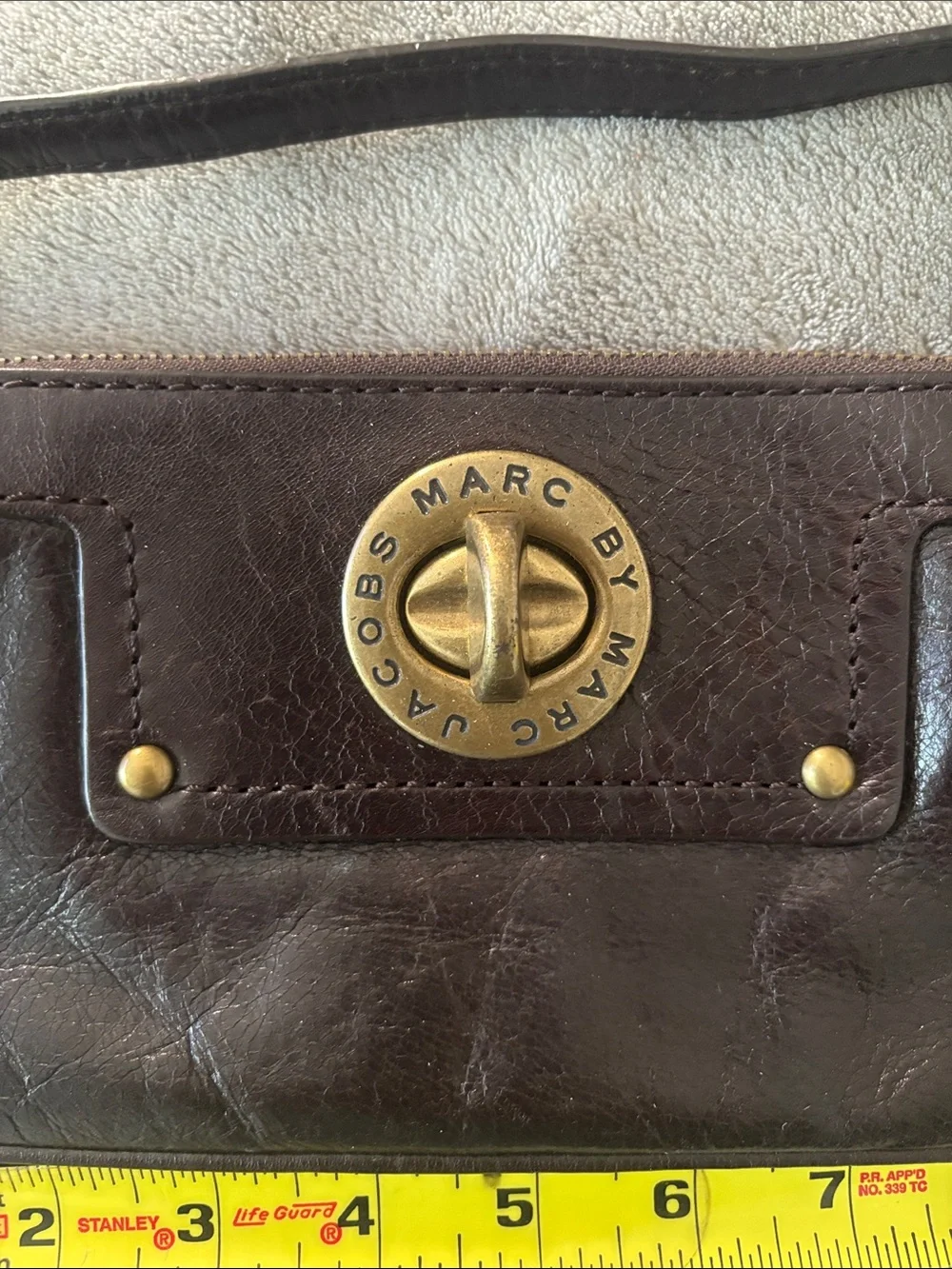 Marc by Marc Jacobs Dark Brown Leather Wristlet with Gold-Tone Turn Lock